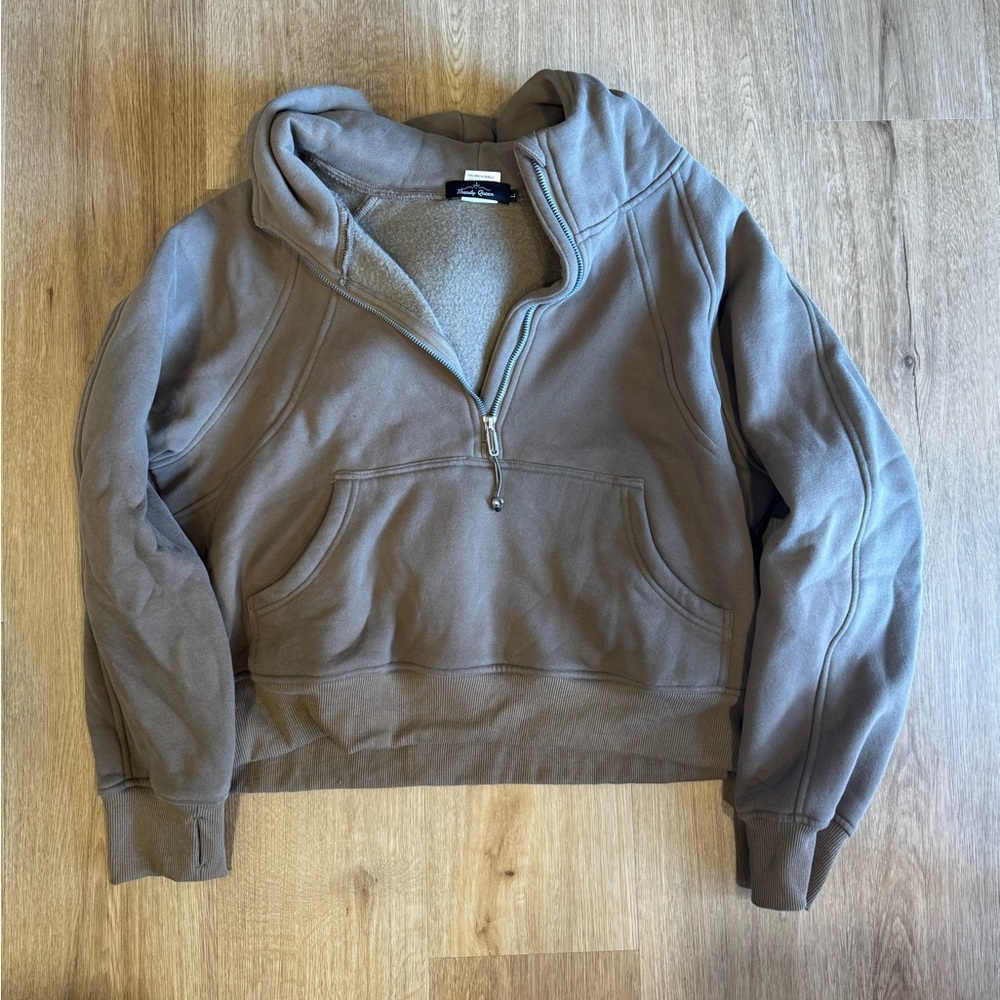 Brown Cropped Quarter Zip Hoodie